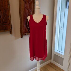 Fiery Sheer Red Lined Casual Cocktail Party Dress Sexy Pleated Peek-a-Boo Back